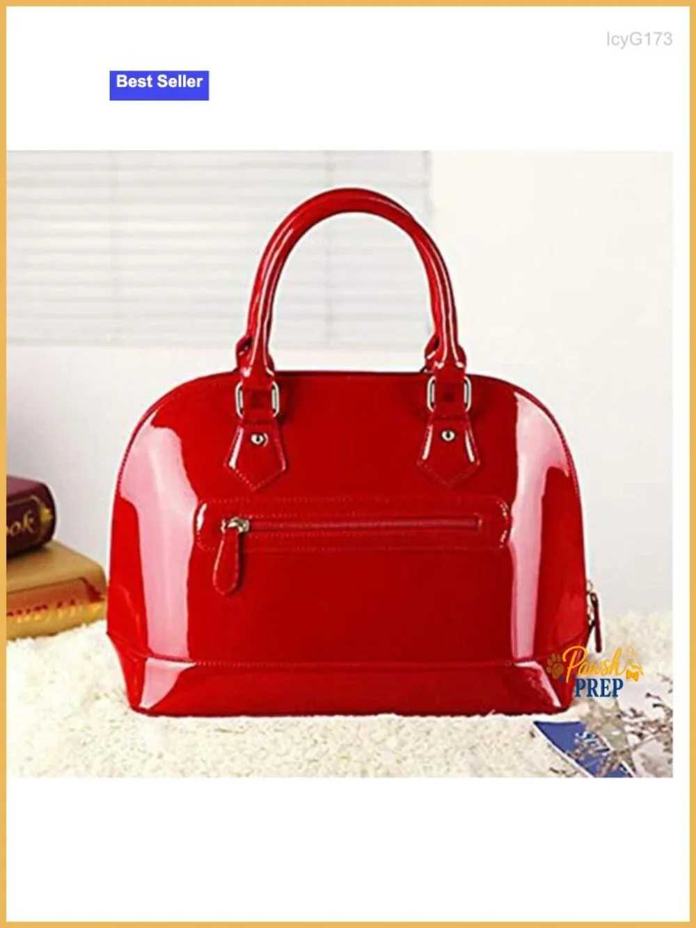 Patent Leather Dome Satchel Purse Zip-around Handbag Multi-Pocket Shoulder Bag
